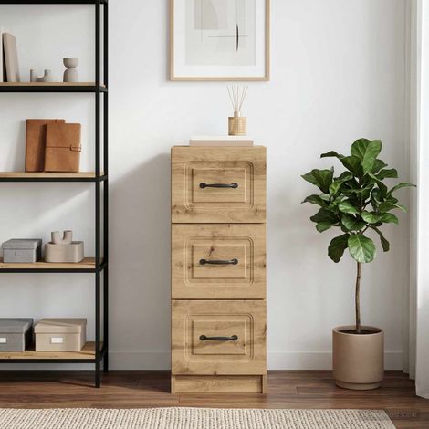 Armoire à 3 tiroirs en bois d’ingénierie chêne artisanal 33 x 34,5 x 87 cm - PANGIVO (1/5)
