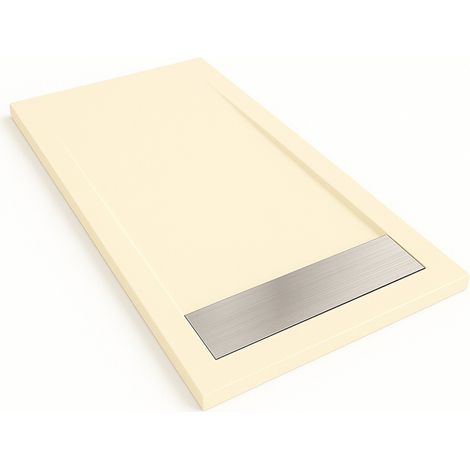 Duschwanne Bidai mit Rahmen Farbe Intensiv-Creme RAL 1015 70x90cm Abdeckung Edelstahl