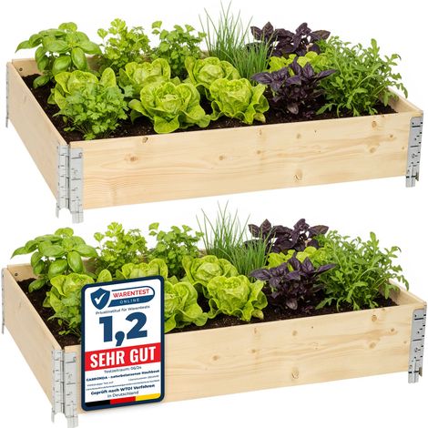 Garronda Potager surélevé en Bois Naturel 120x80x20 cm pour Jardin – Jardinière rectangulaire 2 piècespour Plantes, Fleurs, légumes et Herbes - Bac Potager en Bois GD-0075, Naturel