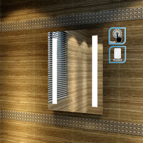 ELEGANT Aluminium Alloy Framed Mirror 450x600mm Vertical LED Illuminated Bathroom Mirror Wall-Mounted Mirror with Touch Sensor (1/5)