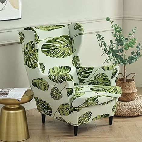 Housse élastique Highdi pour fauteuil Strandmon, housse de canapé 2 pièces avec taie d'oreiller, housse de fauteuil Hoja Verde (1/5)