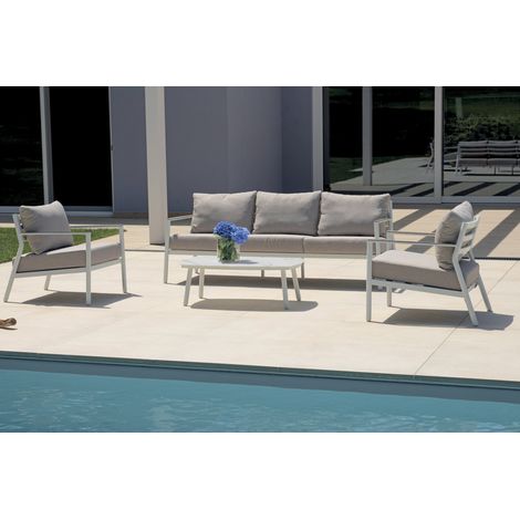 Set salottino da esterno bianco con tavolino effetto marmo, 5 posti uso contract (1/5)