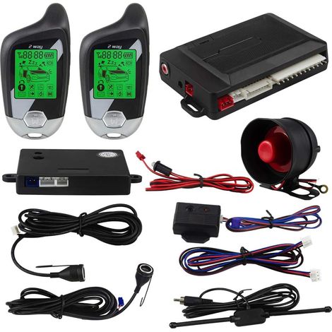Système d'alarme de voiture à 2 voies EC203 avec écran LCD, capteur à ultrasons et capteur de choc CC 12 V (1/5)