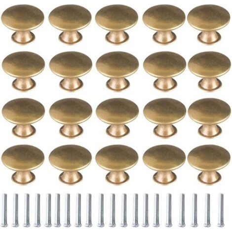 20x Boutons Or Brossé de Porte Laiton Vintage 30mm Poignées de Meuble Rond avec Vis pour Commode Armoire (1/5)