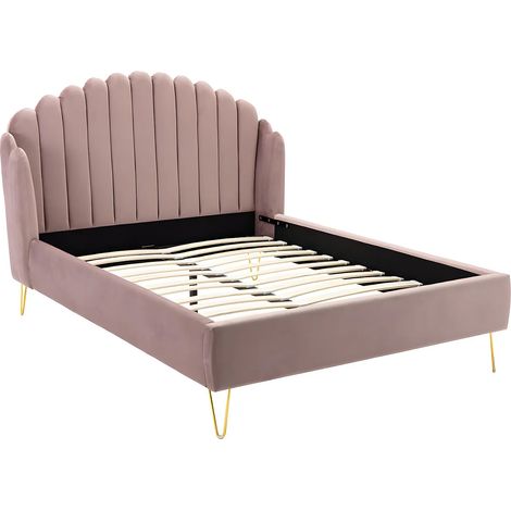 Letto con testata letto ondulata 140 x 190 cm Velluto Rosa antico - SAGALI (1/5)