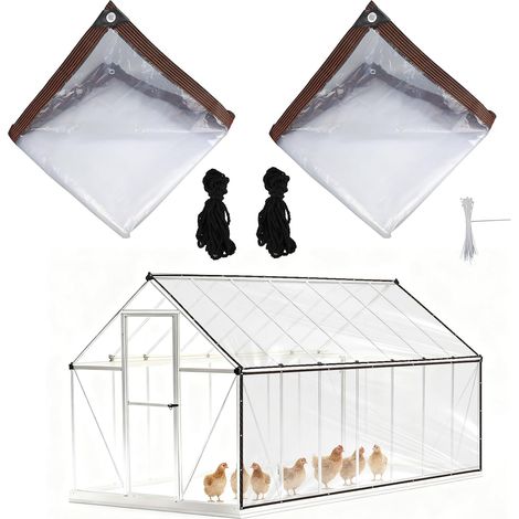 2pcs Bâches pour Poulailler, 3,5x2m Bâche Transparente Imperméable pour Poulailler avec 30 Attaches de Câble PVC Robuste Couverture Volière Faisan Ferme Extérieure (1/5)