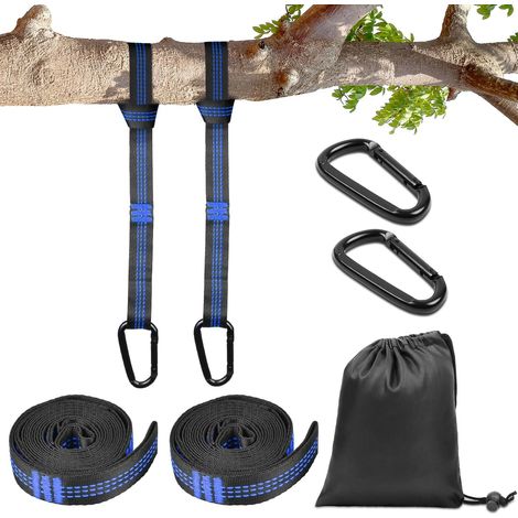 2 Sangle pour Hamac, 2m2.5cm, Suspension d'accessoires pour Hamac de Camping avec 2 Mousquetons, Portée Maximale 300kg, Fixation Hamac pour Balançoire, Camping, Voyages (Bleu) (1/5)