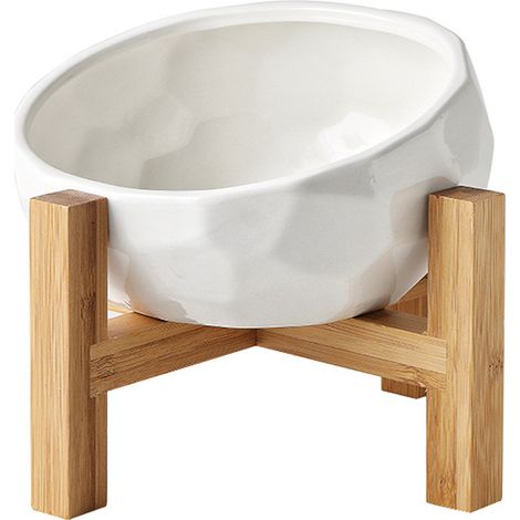 1 Gamelle inclinée, céramique, angle 15°, support bois, antidérapante, chien chat (1/5)
