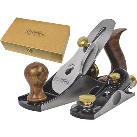 Set di pialle Faithfull n. 4 e n. 6012 in scatola di legno – Pialle manuali in ghisa per levigatura, rifilatura, lavorazione delle venature di testa e lavorazione generale del legno