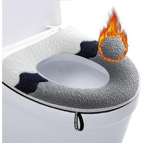 Weicher WC Sitzschutz, beheizter WC Sitz, komfortabler WC Sitz mit Griff, luxuriöser WC Deckelbezug in Weiß und Grau fürs Badezimmer (1/5)
