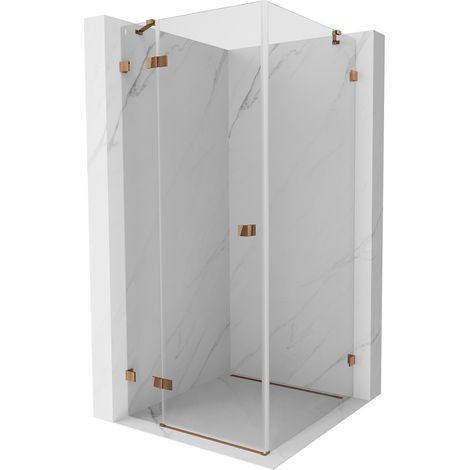 Mexen Lunar Duschkabine schwenkbar links 80 x 80 cm, transparent, Roségold - 834-080-080-60-00-L (1/5)