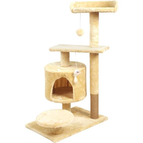 Fenixshop24 Tiragraffi Angolare per Gatti 88 cm con Cuccia, Sisal e Pallina – Beige (1/5)
