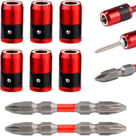 6pcs Porte-Anneaux à Vis Magnétiques, Porte-Embout Magnétique Amovible avec 2 Embouts de Tournevis Ph2 Porte-Embout Magnétique pour Tournevis Hexagonal de 6,35mm Embouts Électriques (1/5)