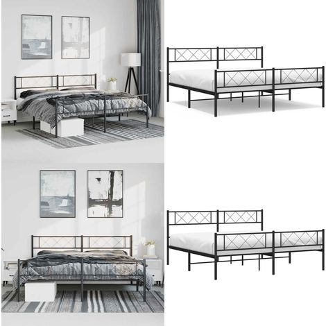 Cadre de lit métal sans matelas avec pied de lit noir 183x213cm - Cadre De Lit Metal - Lit Double - Lit Plateforme - Literie - Meuble Chambre - Home & Living (1/5)