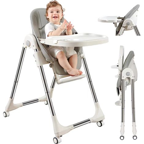 Magicfox – Chaise haute bébé évolutive pliable – Hauteur réglable 62-78 cm – Plateau repas amovible – 4 roues directionnelles – Assise confortable