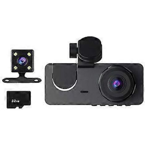 Caméra embarquée HD 1080p avec vision avant et arrière, 3 objectifs, enregistreur de voiture connecté sans fil. (1/3)