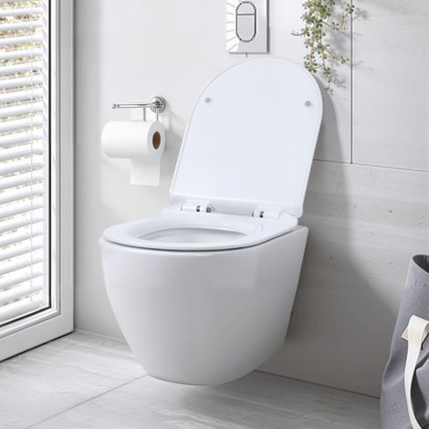 FLASIDU - WC suspendu - abattant à fermeture ralentie - céramique blanche - dimensions : 52,5 x 38,4 x 38 cm - technologie de chasse d'eau monotrou Super Vortex - charge maximale : 300 kg (1/5)