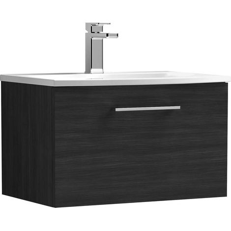 Nuie Arno Wall Hung 1-Drawer Vanity Unit with Basin-4 600mm Wide - Black Woodgrain (1/5)