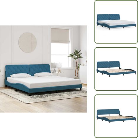 The Living Store Bettgestell mit Kopfteil Blau 200x200 cm Samt - Bettsofa - Blau - Samtbettwäsche - Doppelbett - Boxspringbett (1/5)