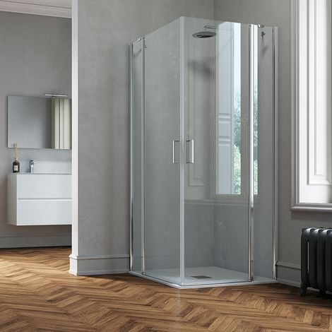 Samo - Paroi de douche d'angle ouverture pivotante 68-70 cm profilé chromé brillant transparent version droite - Polaris