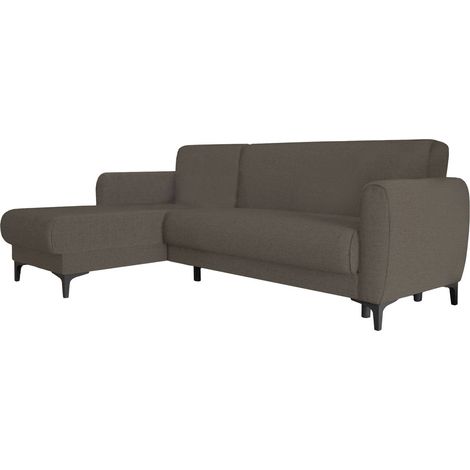 Dmora - Schlafsofa Dabazo, Eckschlafsofa mit umkehrbarer Halbinsel, modernes Containersofa mit Chaiselongue und 3 Kissen, 230x153h85 cm, Braun