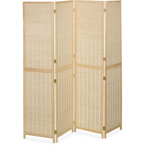 Paravent à 4 volets pliant décoratif pour salon chambre 160 x 180 cm en bois beige (1/4)
