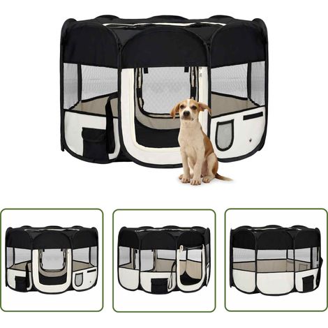 Parc pour chiens pliable  Chenil Enclos Cage pour chiens avec sac de transport Noir 110x110x58cm 93194 (1/5)