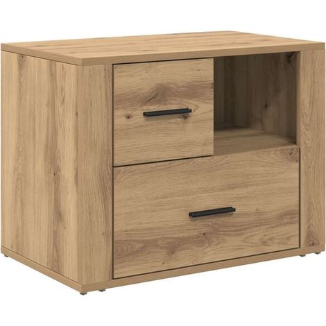 Table de Chevet en Chêne Massif, 35 x 60 x 50 cm, Meuble de Rangement Style Artisanal pour Chambre à Coucher (1/5)