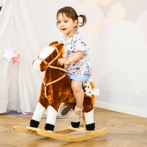 Marron 74x28x65 cm - Cheval à bascule en peluche doux pour enfants de 3 à 6 ans doté de des sons de hennissement