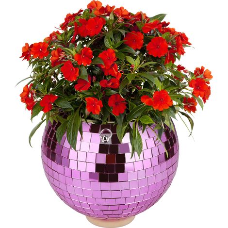 Les couleurs peuvent légèrement varier d'un lot à l'autre. Pot de fleurs en filet rose de 25 cm, finition miroir / diamètre du pot : 25 cm, hauteur : 13 cm, 95 cm sans le filet. (1/5)