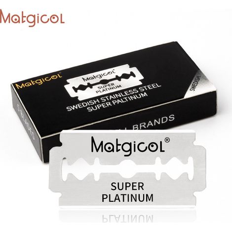 Lames de rasoir à double tranchant Matgicol, lames de sécurité pour rasoir manuel homme en acier inoxydable suédois revêtu de platine, paquet de 100 lames (1/5)
