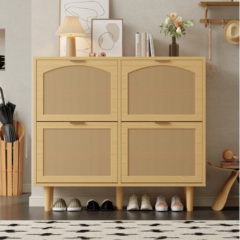 Zapatero de 4 abatibles 100 x 25 x 90,3 cm roble claro DESVIAE (1/5)