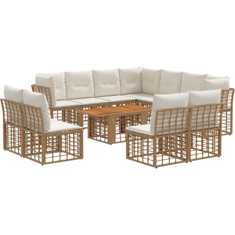Conjunto de sofás de jardín 12 uds. Natural y Crema vidaXL (1/5)