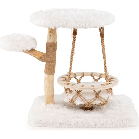 Torre per gattini moderna con dondolo appeso tiragraffi piattaforme imbottite, Albero per gatti in legno carino Bianco (1/4)