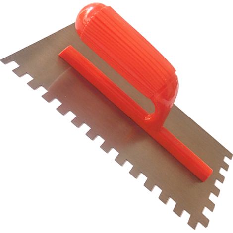 Truelle à carrelage dentelée, manche en plastique rouge, truelle avec spatule dentelée (1/4)