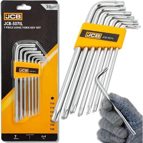 JCB 7-teiliger Torx-Schlüsselsatz T10-T40 Typ L Cr-V