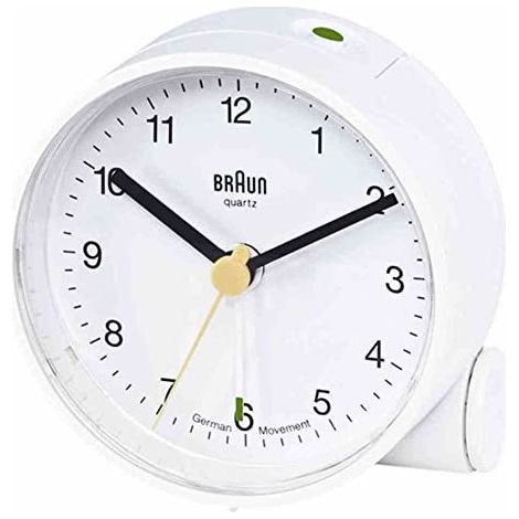 Despertador Braun BNC 001 cuarzo blanco compacto y silencioso