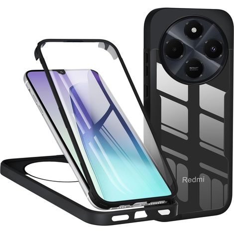 Coque pour Xiaomi Redmi 14C / Redmi A4 / Poco C75, Antichoc Housse avec Protecteur D'écran Intégré, Étui de Téléphone 360 Protection Complet Double Face Transparent Bumper Intégrale Case - Noir (1/5)