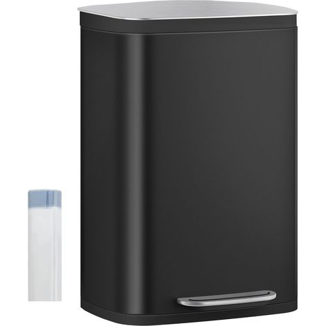 Cestino da Cucina 50L, Pedali e Secchi Interni, Acciaio Inox, 15 Sacchi per la Spazzatura, per Cucina, Nero (1/5)