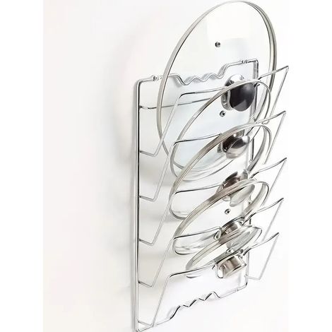 Gancho vertical para ollas, montado en la pared – Práctico organizador de tapas para utensilios de cocina y sartenes – Cómodo soporte de tapas para montaje en pared