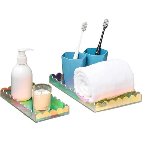 Plateaux Acryliques pour Exposition 2 Pièces Organisateur Rangement Plateau de Service en Acrylique pour Table Basse Pour Salle De Bains Salon Chambre Comptoir Savon Parfum Bijoux Bougi (1/5)