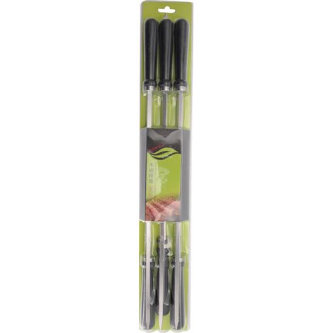 6PCS Brochettes Barbecue Inox Long Poignée Bois Boucle Camping Extérieur Gril