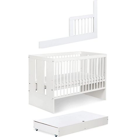 Lit bébé 120x60cm Blanc avec tiroir PAULA barreaux amovible et barrière de sécurité inclus (1/4)