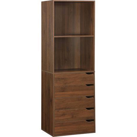 Wardrobe module with 5 drawers and 2 shelves wood decor walnut 60x45x180 cm - Nepal (1/5)