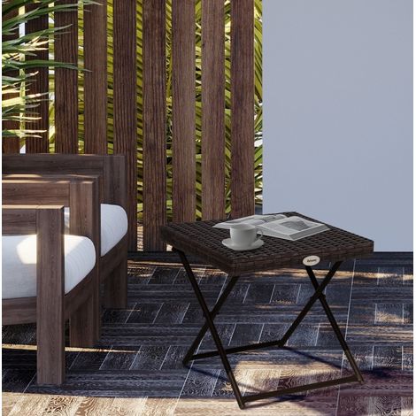 table salon pliante rangement 40x40 cm rotin métal HAVRYA (1/4)