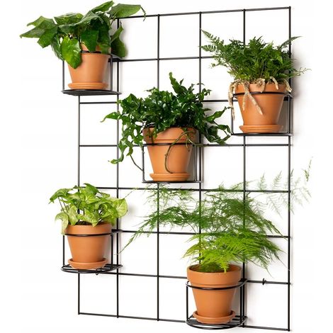 Moderner Wandblumenständer aus Metall Hedera 2 – großes Rankgitter für die Wand, modulares Pflanzenpaneel für einen vertikalen Garten mit 5 Körben (1/5)