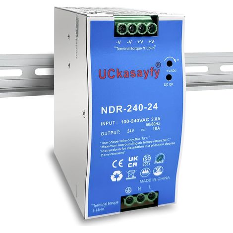 NDR-240-24 Alimentation sur rail DIN 24 V 10 A 240 W Sortie unique, entrée 100-240 V AC 50/60 Hz, convertisseur de commutation AC/DC industriel avec PFC actif (1/5)