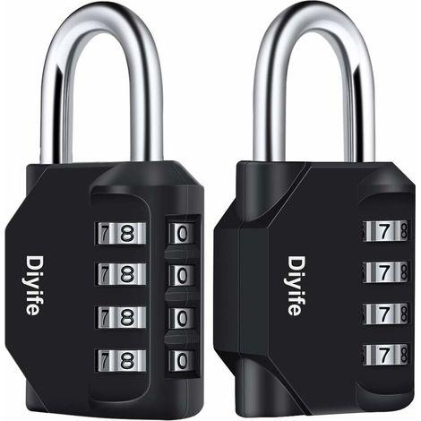 Cadenas à combinaison, [Lot de 2] Diyife Cadenas à combinaison à 4 chiffres, Cadenas pour casier d'école, de gymnase, armoire à dossiers, boîte à outils, casier d'employé (Noir)