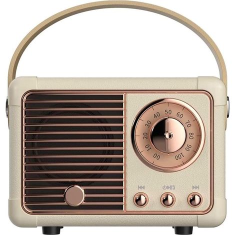 Altoparlante Bluetooth retrò, altoparlante wireless portatile, suono stereo nitido, bassi ricchi, design vintage, regalo di compleanno perfetto per una ragazza (beige). (1/5)