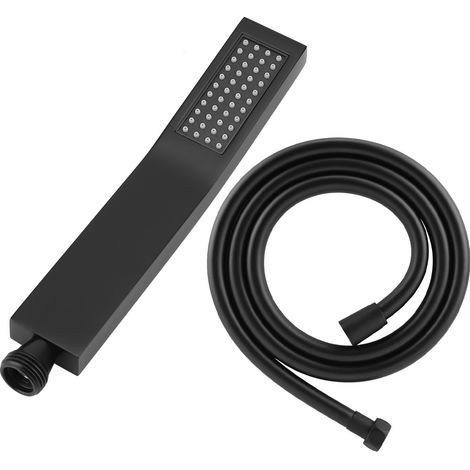 Pomme de douche à main carrée en laiton noir mat, pulvérisateur de salle de bains, douchette avec tuyau (1/5)